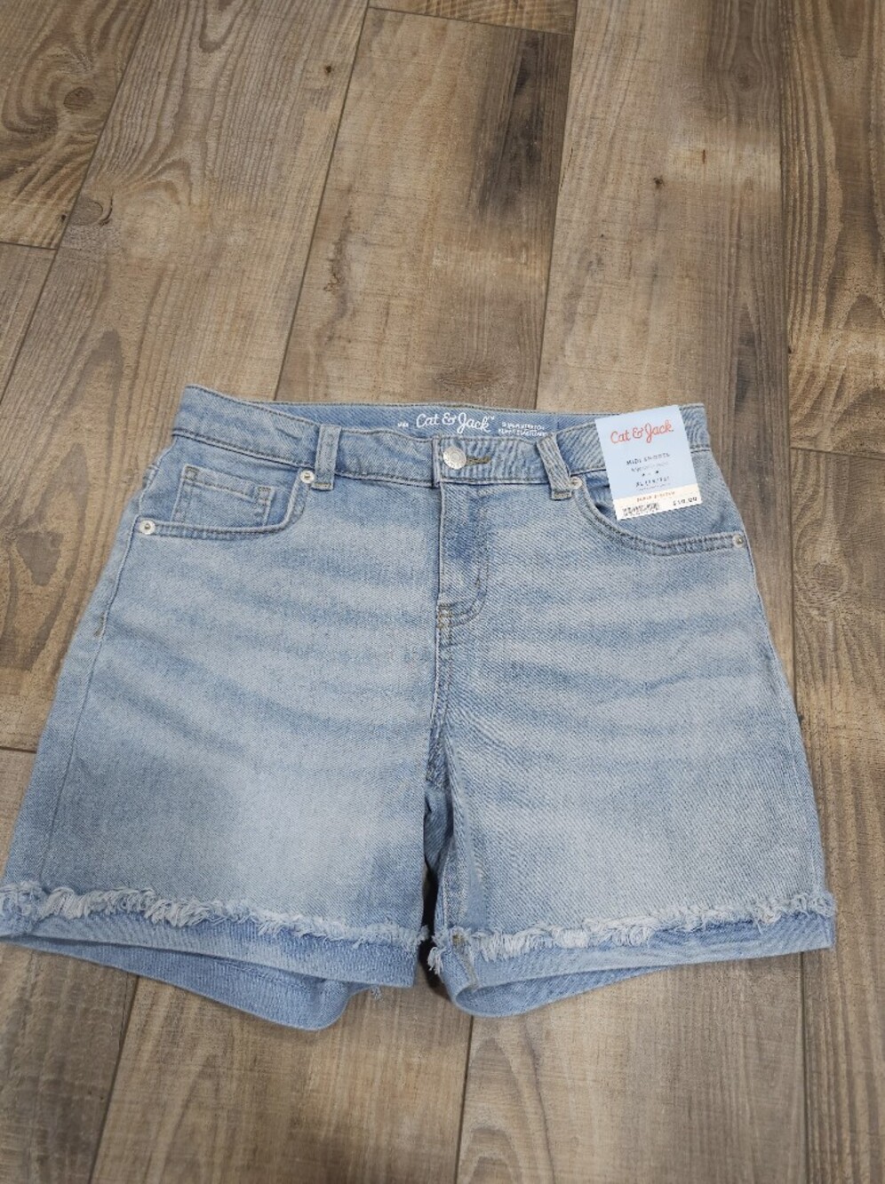 NWT Girls 14/16 Midi Jean Shorts Super Stretch Adjustable Waist Light XL